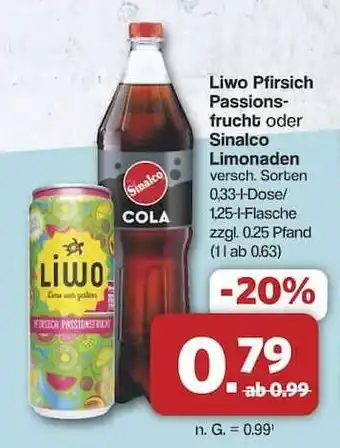Famila Nord Ost Liwo Pfirsich Passionsfrucht oder Sinalco Limonaden Angebot