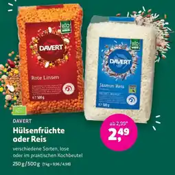 Biomarkt DAVERT Hülsenfrüchte oder Reis Angebot