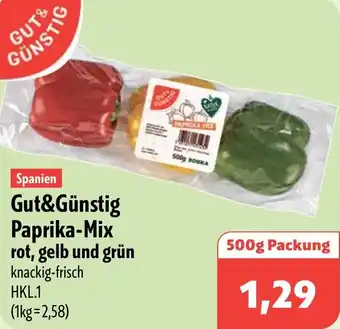Aktiv Irma Spanien Gut&Günstig Paprika-Mix rot, gelb und grün Angebot