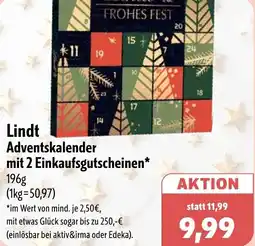 Aktiv Irma Lindt Adventskalender mit 2 Einkaufsgutscheinen Angebot