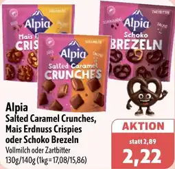 Aktiv Irma Alpia Salted Caramel Crunches, Mais Erdnuss Crispies oder Schoko Brezeln Angebot