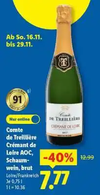 Lidl Comte de Treilliére Crémant de Loire AOC, Schaumwein, brut Angebot