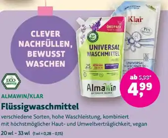 Biomarkt ALMAWIN/KLAR Flüssigwaschmittel Angebot