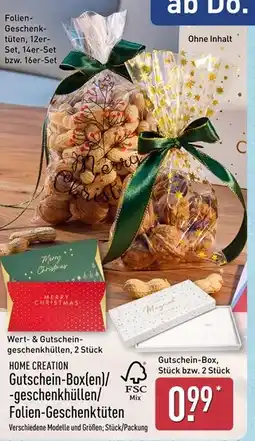 Aldi Nord Home creation gutschein-box(en)/-geschenkhüllen/folien-geschenktüten Angebot
