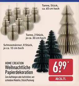 Aldi Nord Home creation weihnachtliche papierdekoration tanne ca. 65 cm hoch Angebot