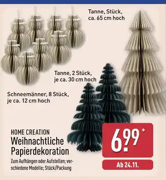 Aldi Nord Home creation weihnachtliche papierdekoration tanne ca. 65 cm hoch Angebot