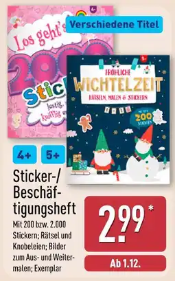 Aldi Nord Sticker-/beschäftigungsheft Angebot