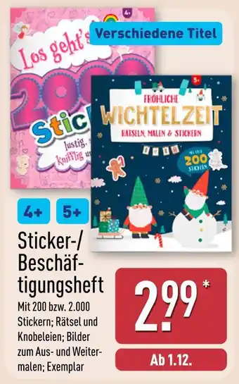 Aldi Nord Sticker-/beschäftigungsheft Angebot