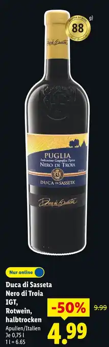 Lidl Duca di sasseta nero di troia igt, rotwein, halbtrocken Angebot