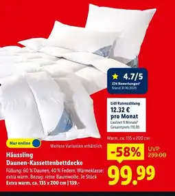 Lidl Häussling daunen-kassettenbettdecke warm Angebot