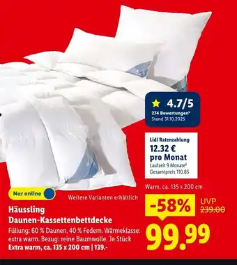 Lidl Häussling daunen-kassettenbettdecke warm Angebot