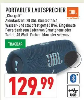 Marktkauf Jbl portabler lautsprecher charge 5 Angebot