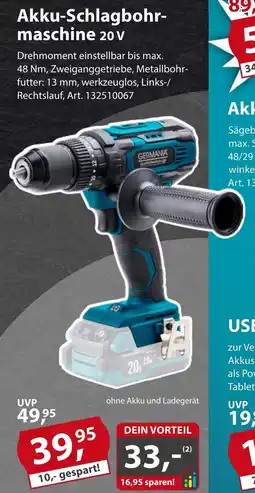 Sonderpreis Baumarkt GERMANIA Akku-Schlagbohrmaschine 20 V Angebot