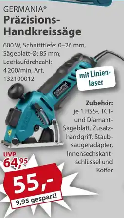 Sonderpreis Baumarkt GERMANIA Präzisions- Handkreissäge Angebot