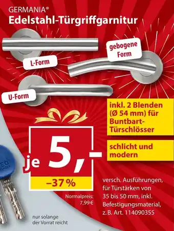 Sonderpreis Baumarkt GERMANIA Edelstahl-Türgriffgarnitur Angebot