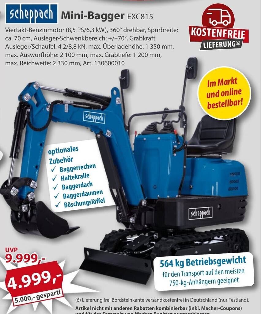 Scheppach Benzin Mini Bagger EXC815 8,5 PS Minibagger Hydraulisch Kettenantrieb
