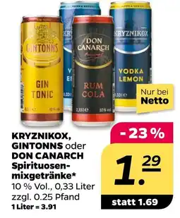 NETTO Kryznikox, gintonns oder don canarch spirituosenmixgetränke Angebot