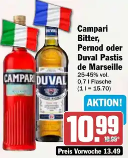 HIT Campari Bitter, Pernod oder Duval Pastis de Marseille Angebot