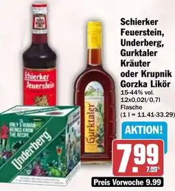 HIT Schierker Feuerstein, Underberg, Gurktaler Kräuter oder Krupnik Gorzka Likör Angebot