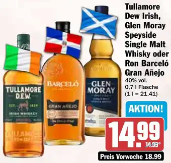 HIT Tullamore Dew Irish, Glen Moray Speyside Single Malt Whisky oder Ron Barceló Gran Añejo Angebot