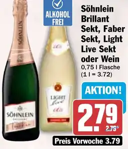 HIT Söhnlein Brillant Sekt, Faber Sekt, Light Live Sekt oder Wein Angebot