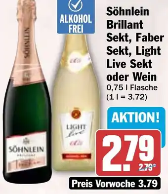 HIT Söhnlein Brillant Sekt, Faber Sekt, Light Live Sekt oder Wein Angebot