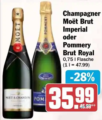 HIT Champagner Moët Brut Imperial oder Pommery Brut Royal Angebot