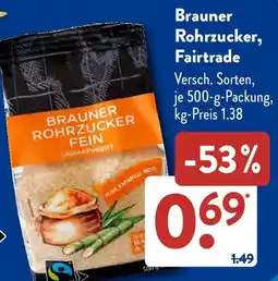 Aldi Süd Brauner Rohrzucker, Fairtrade Angebot