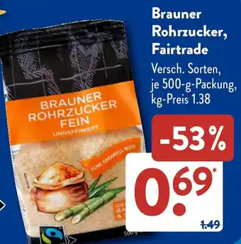 Aldi Süd Brauner Rohrzucker, Fairtrade Angebot