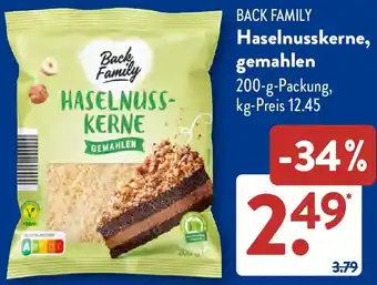 Aldi Süd BACK FAMILY Haselnusskerne, gemahlen Angebot
