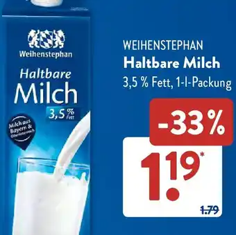 Aldi Süd WEIHENSTEPHAN Haltbare Milch Angebot