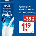 Aldi Süd WEIHENSTEPHAN Haltbare Milch Angebot