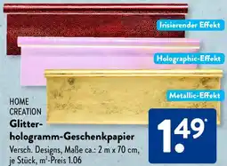 Aldi Süd HOME CREATION Glitterhologramm-Geschenkpapier Angebot