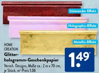Aldi Süd HOME CREATION Glitterhologramm-Geschenkpapier Angebot