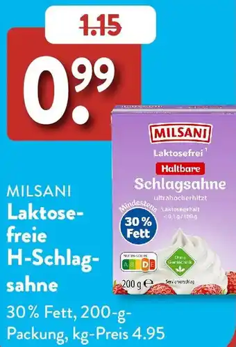 Aldi Süd MILSANI Laktosefreie H-Schlagsahne Angebot