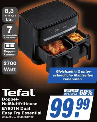 K+B Expert Tefal Doppel Heißluftfritteuse EY901N Dual Easy Fry Essential Angebot