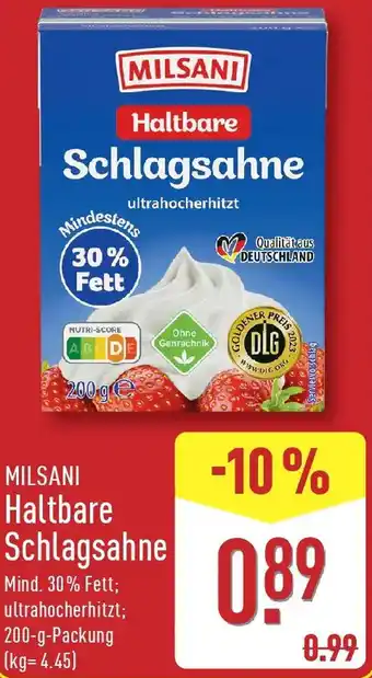 Aldi Nord MILSANI Haltbare Schlagsahne Angebot