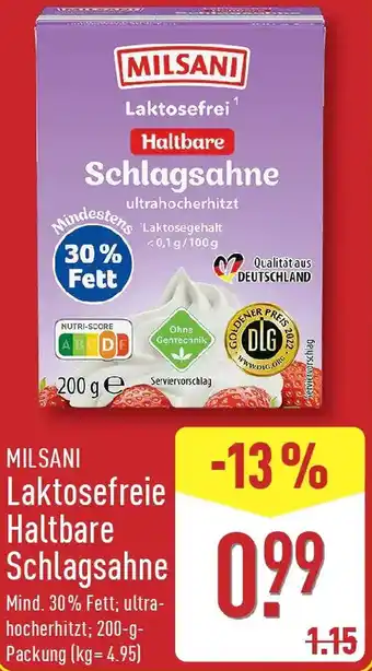 Aldi Nord MILSANI Laktosefreie Haltbare Schlagsahne Angebot
