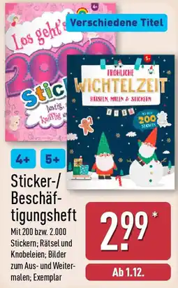 Aldi Nord Sticker-/ Beschäf- tigungsheft Angebot