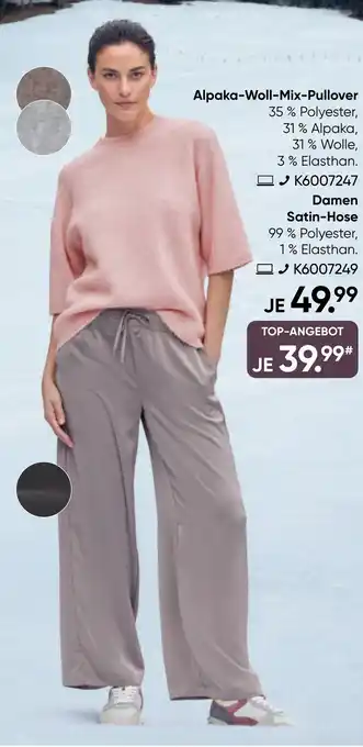 Galeria MANGUUN Alpaka-Woll-Mix-Pullover Damen Satin-Hose Angebot