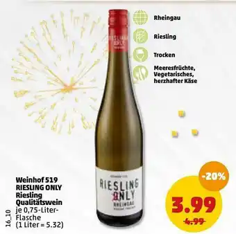 PENNY Weinhof 519 Riesling Only Riesling Qualitätswein Angebot