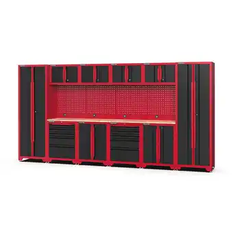 Netto Marken-Discount Feistos FEISTOS Werkstatteinrichtung Novo 4 Metall Werkstattschrank schwarz & rot 45,7x396x198cm Angebot