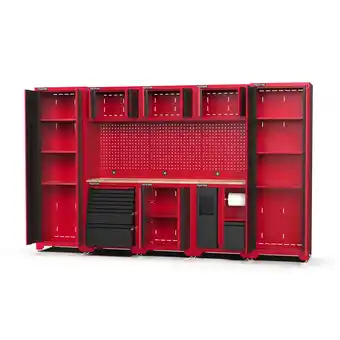 Netto Marken-Discount Feistos FEISTOS Werkstatteinrichtung Novo 3 Metall Werkstattschrank schwarz & rot 45,7x330x198cm Angebot