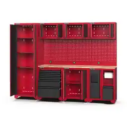 Netto Marken-Discount Feistos FEISTOS Werkstatteinrichtung Novo 7 Metall Werkstattschrank schwarz & rot 45,7x264x198cm Angebot