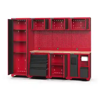 Netto Marken-Discount Feistos FEISTOS Werkstatteinrichtung Novo 7 Metall Werkstattschrank schwarz & rot 45,7x264x198cm Angebot
