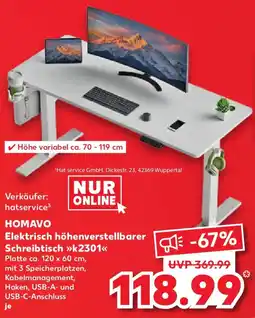 Kaufland HOMAVO Elektrisch höhenverstellbarer Schreibtisch k2301 Angebot