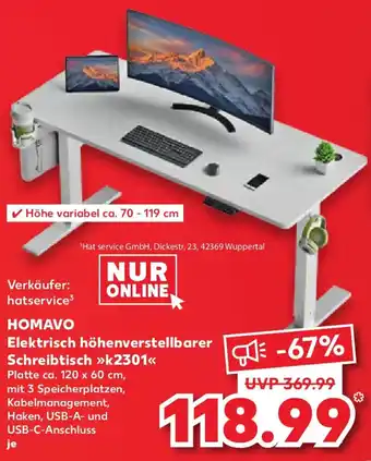 Kaufland HOMAVO Elektrisch höhenverstellbarer Schreibtisch k2301 Angebot