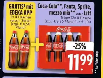 Edeka Coca-cola oder fanta oder sprite oder mezzo mix oder lift Angebot