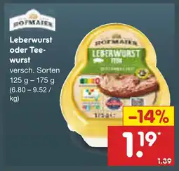 Netto Marken-Discount Hofmaier leberwurst oder teewurst Angebot