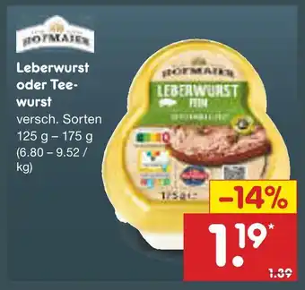 Netto Marken-Discount Hofmaier leberwurst oder teewurst Angebot